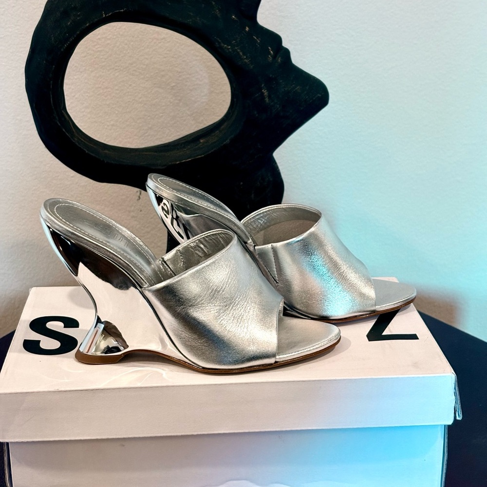 Silver Women's Heeled Mules